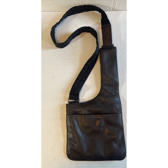 Vintage Nine West Crossbody Bag Unisex Brown Leather Slim Line Wide Strap - Picture 2 of 15